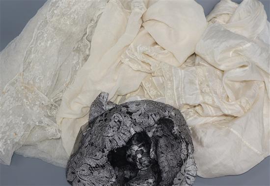 A Victorian wedding veil, two gowns and a collar